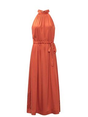 Karmamia Layla Halter Maxi Dress Sunset Orange Tie Waist Size S/M